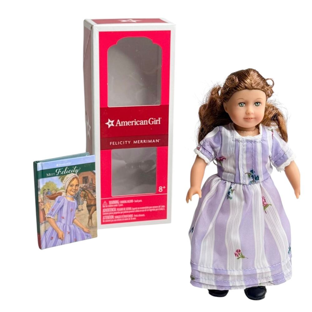 American Girl Felicity Mini Doll 6.5" BeForever Meet Outfit Dress Shoes Book Box